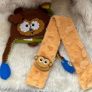 Surprise Flipeez Moving Beanie + Kids Furry Monkey Scarf Winter Accessories